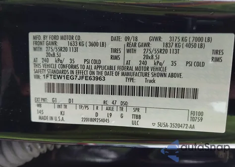 2018 Ford F150 Supercrew z USA, uszkodzony, nr VIN 1FTEW1EG7JFE63963